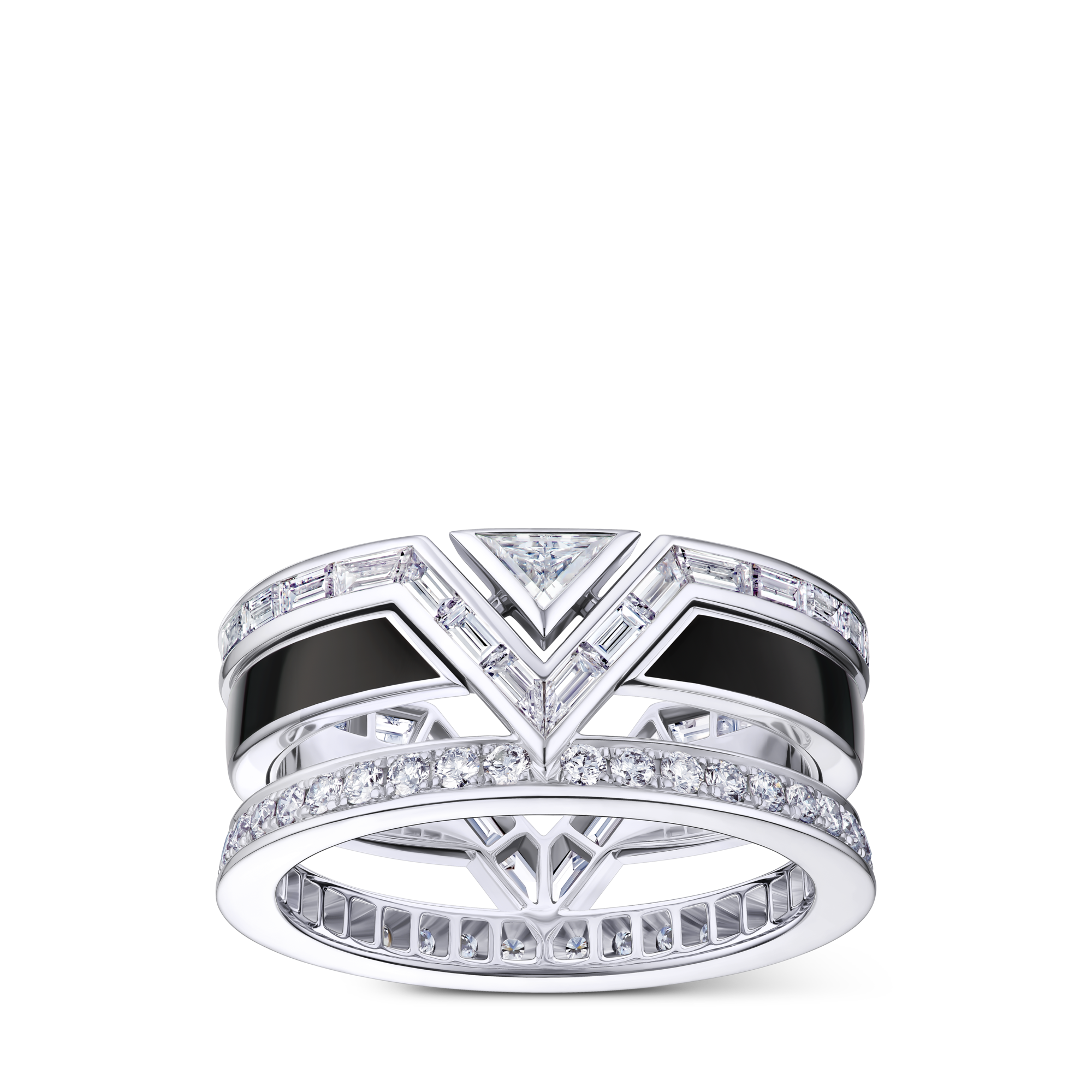 Bague Pure V, or blanc, laque noire et diamants  Joaillerie Catégories Bagues | LOUIS VUITTON (Zoom produit)