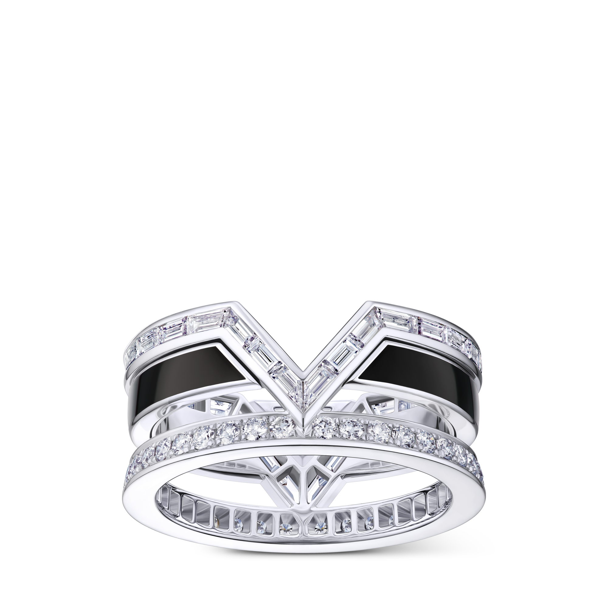Bague Pure V, or blanc, laque noire et diamants  Joaillerie Catégories Bagues | LOUIS VUITTON (Zoom produit)