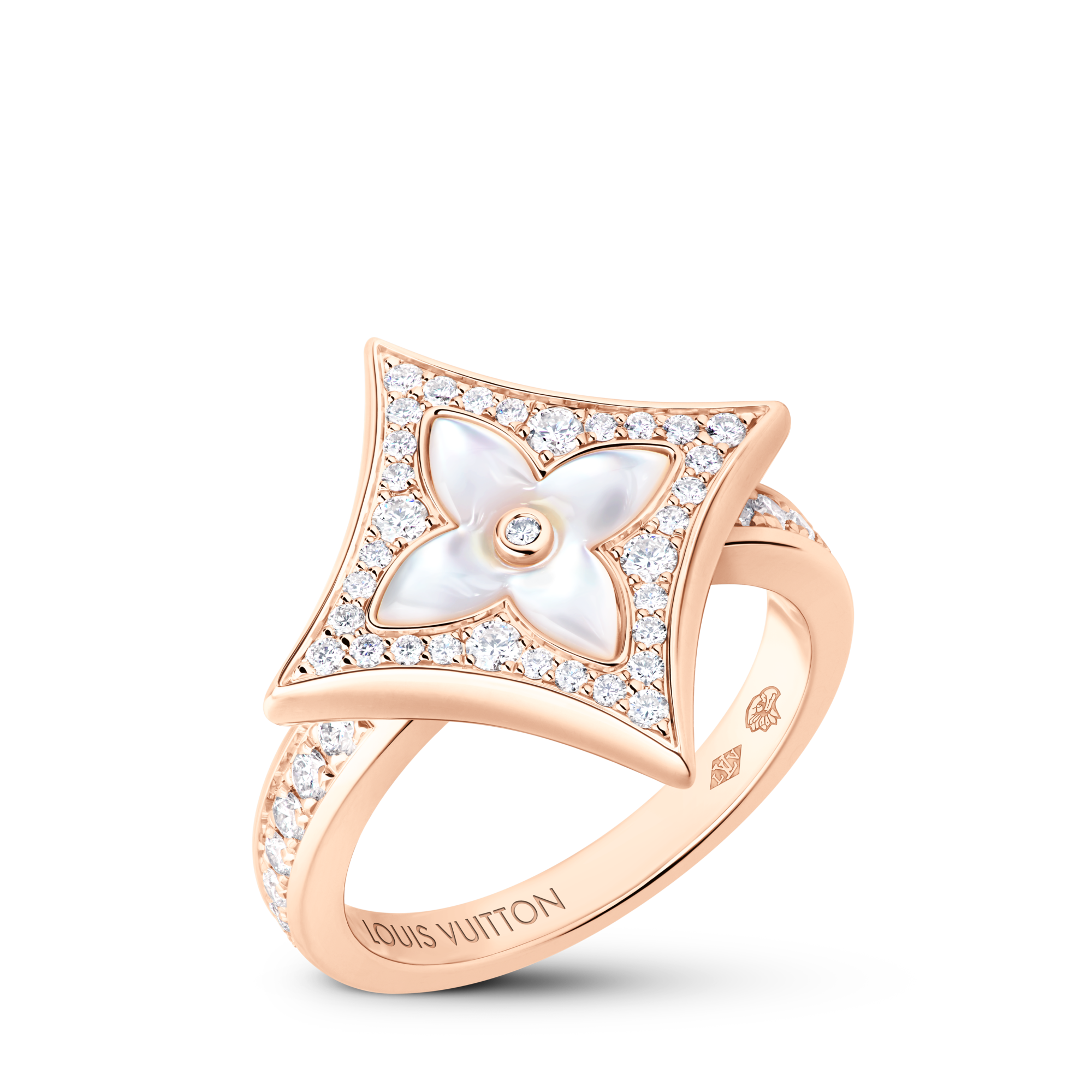 Bague Star Color Blossom M, or rose, nacre blanche et diamants | LOUIS ...