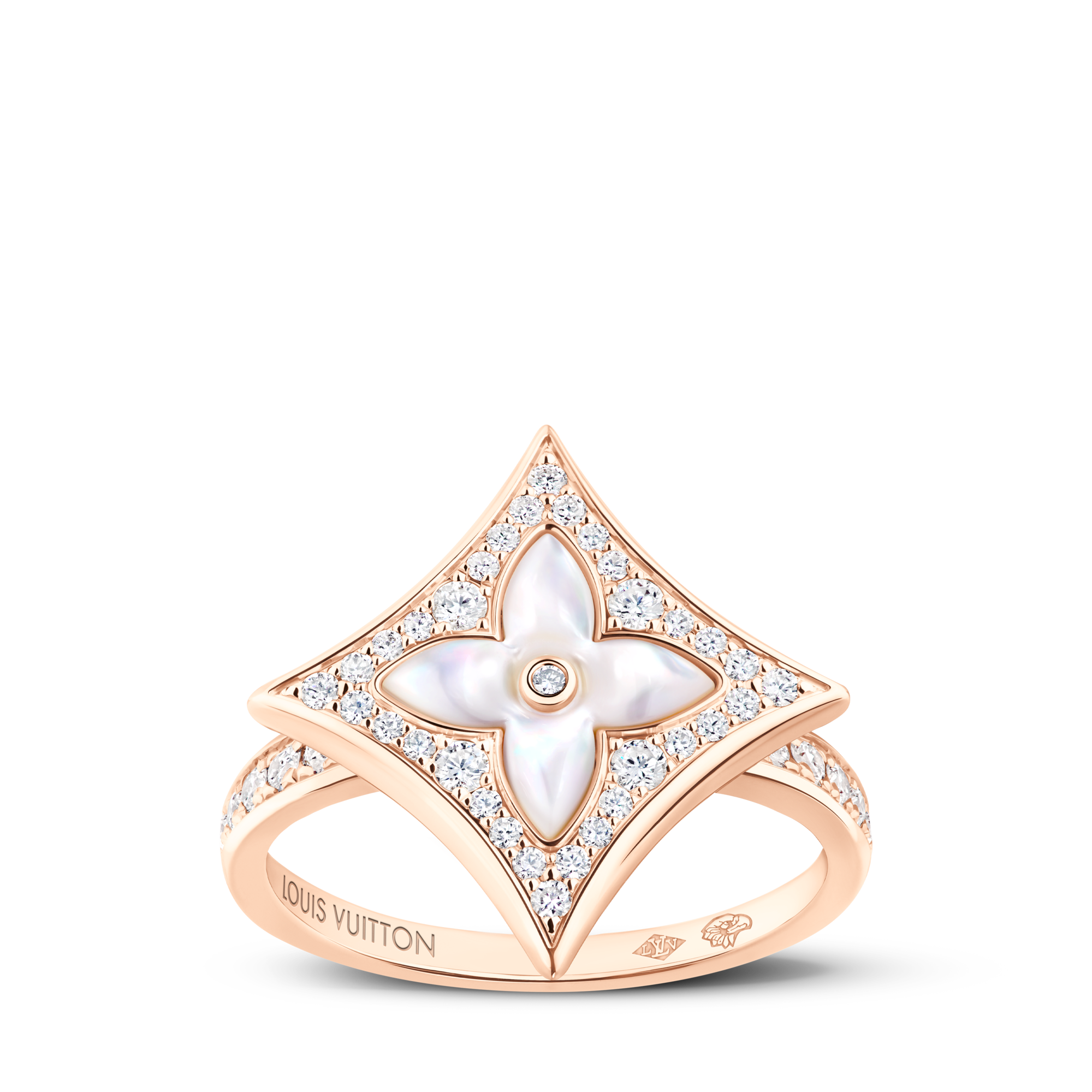Bague Star Color Blossom M, or rose, nacre blanche et diamants | LOUIS ...