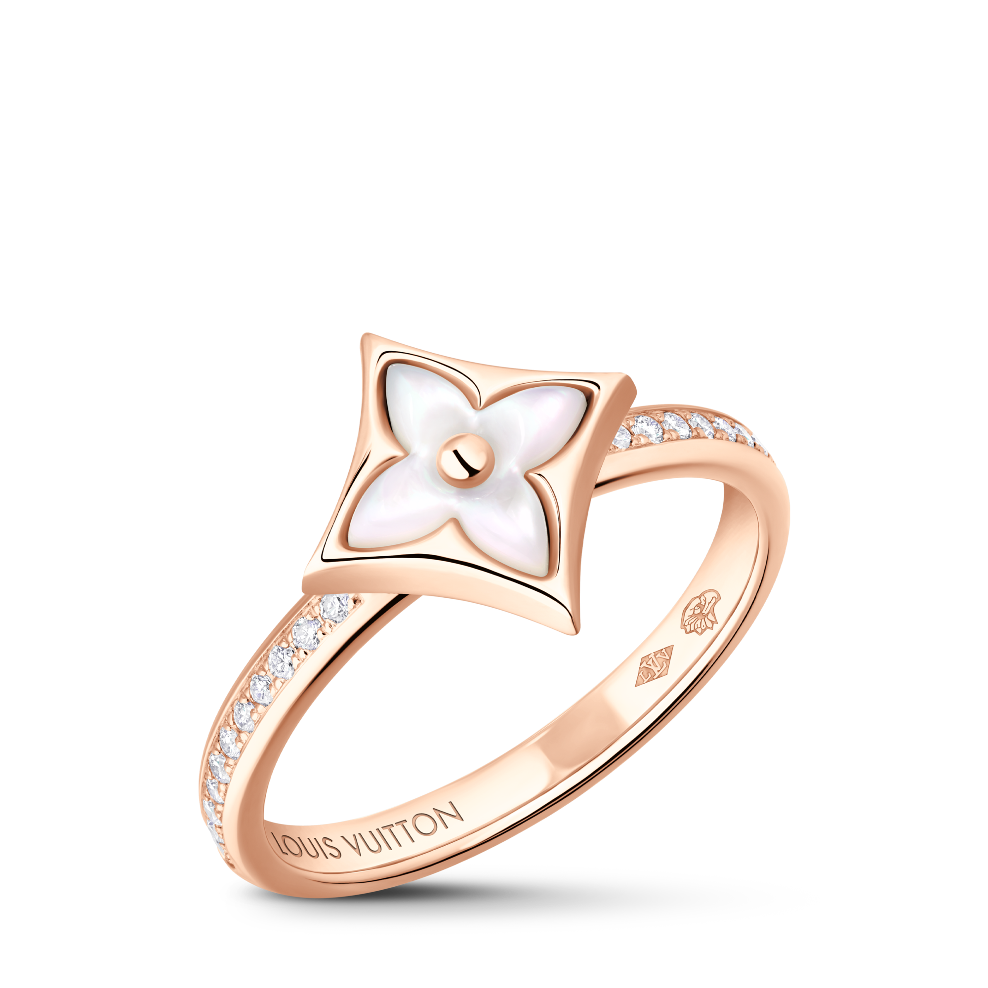 Bague Star Color Blossom XS, or rose, nacre blanche et diamants ...