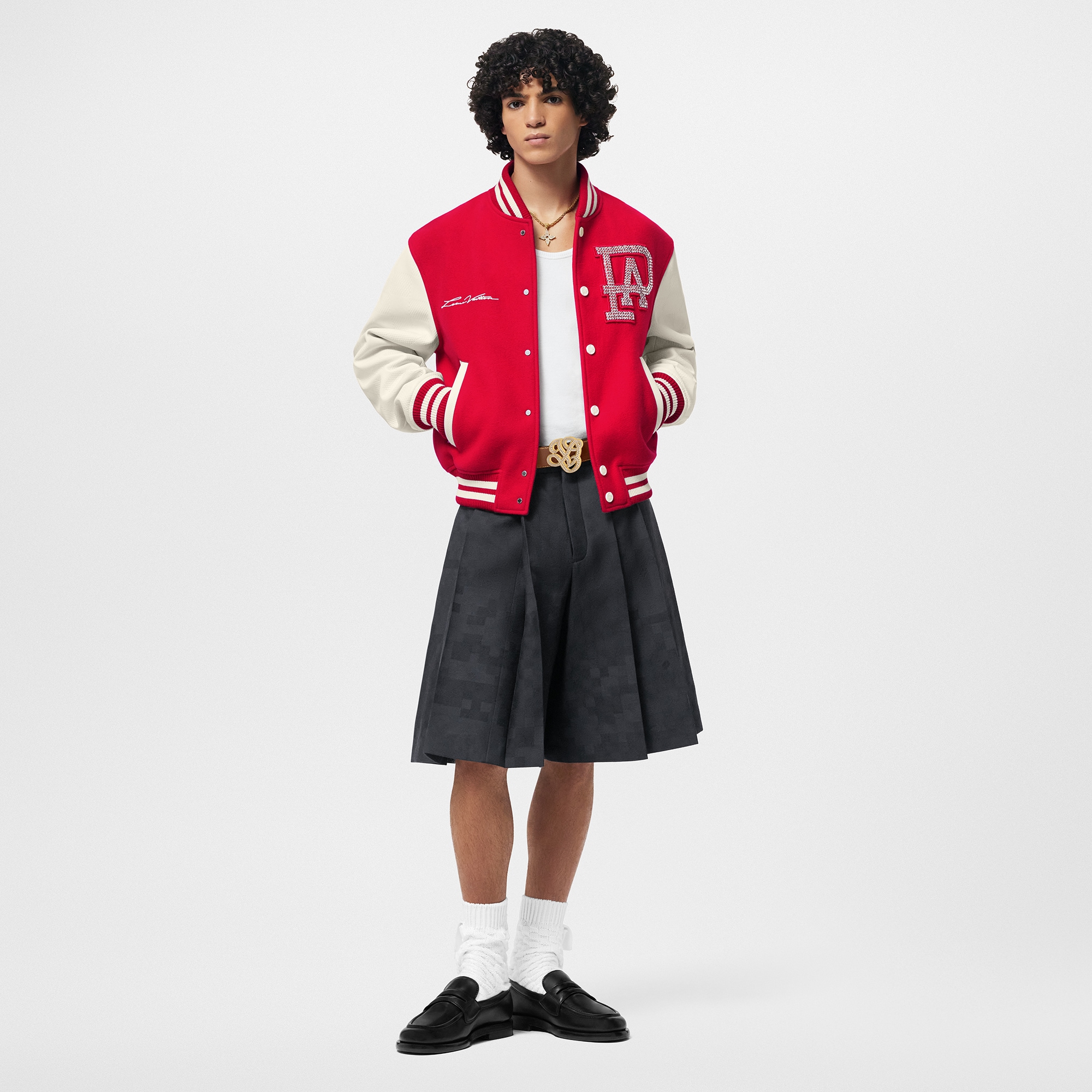 Blouson varsity en cuir mélangé  Homme Prêt-à-porter Manteaux et blousons | LOUIS VUITTON (Zoom produit)