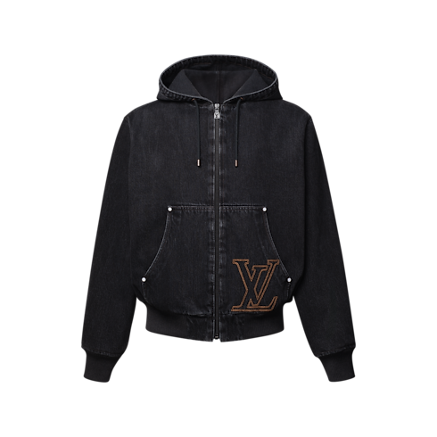 Blouson workwear LV à capuche en denim Homme Prêt-à-porter Tout le prêt-à-porter | LOUIS VUITTON (Zoom produit)