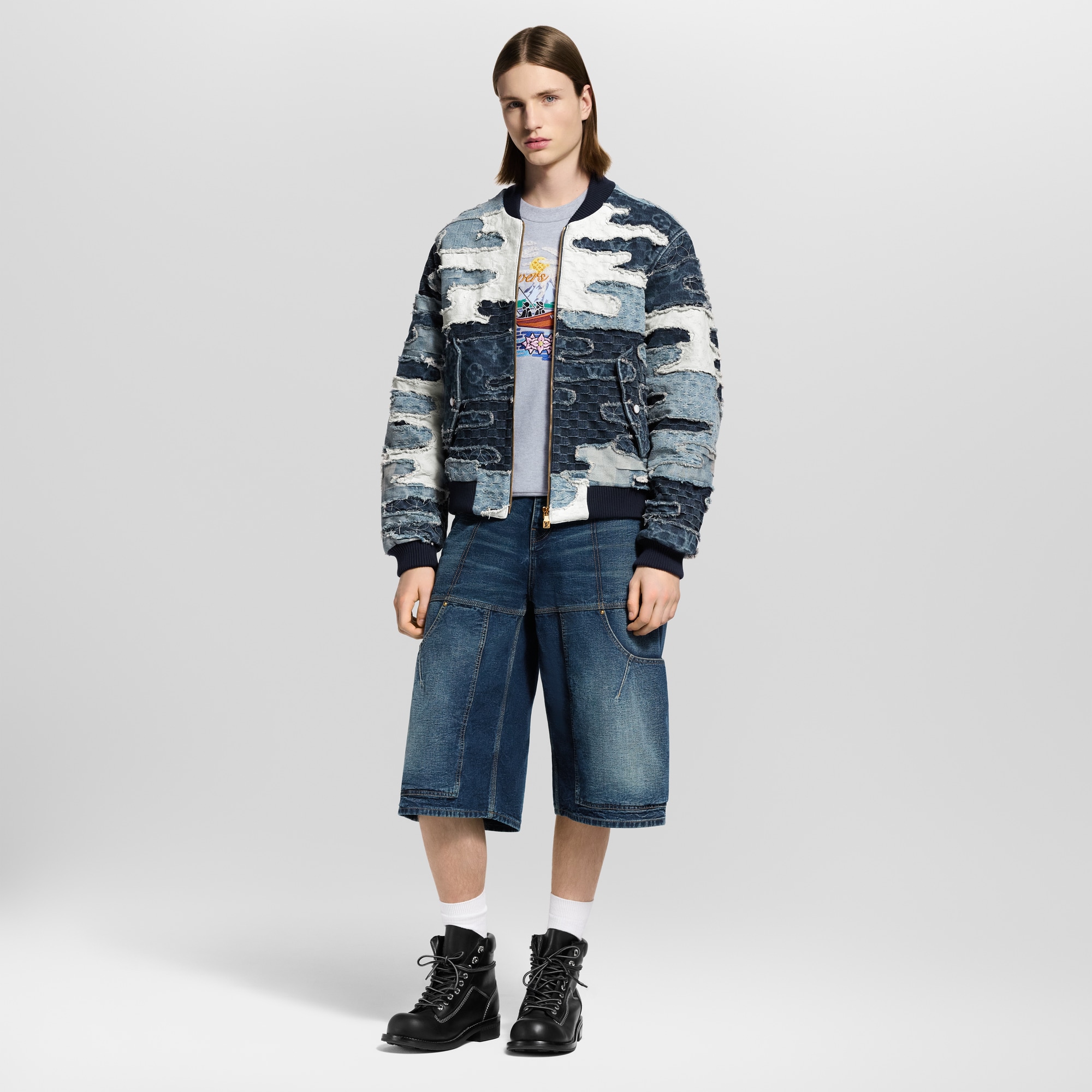 Bomber patchwork en denim  Homme Prêt-à-porter Manteaux et blousons | LOUIS VUITTON (Zoom produit)