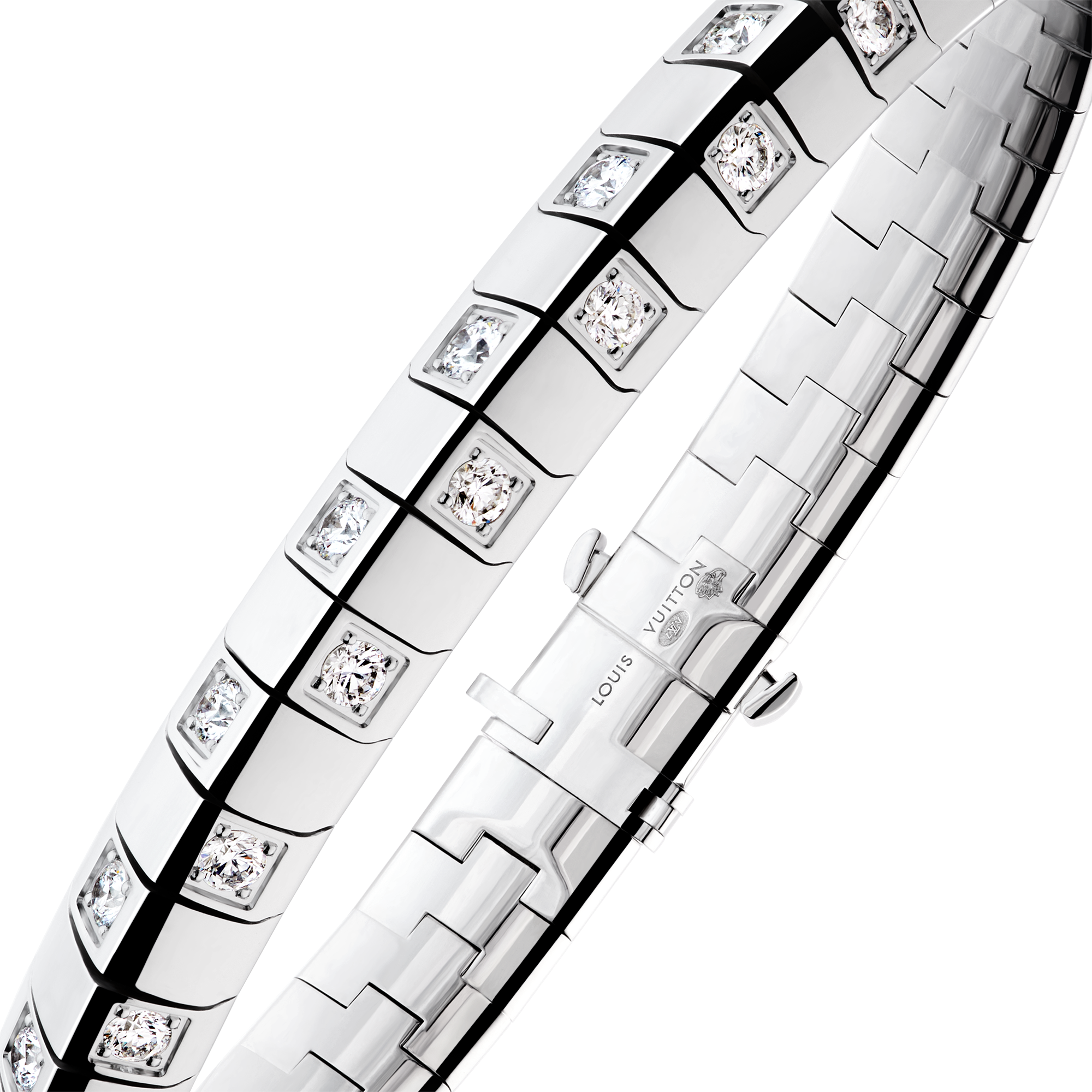 Bracelet large Le Damier de Louis Vuitton, or blanc et diamants  Joaillerie Catégories Bracelets | LOUIS VUITTON (Zoom produit)