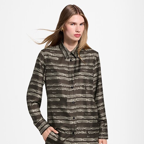 Chemise en soie à imprimé train Femme Prêt-à-porter Tops et chemises | LOUIS VUITTON (Zoom produit)