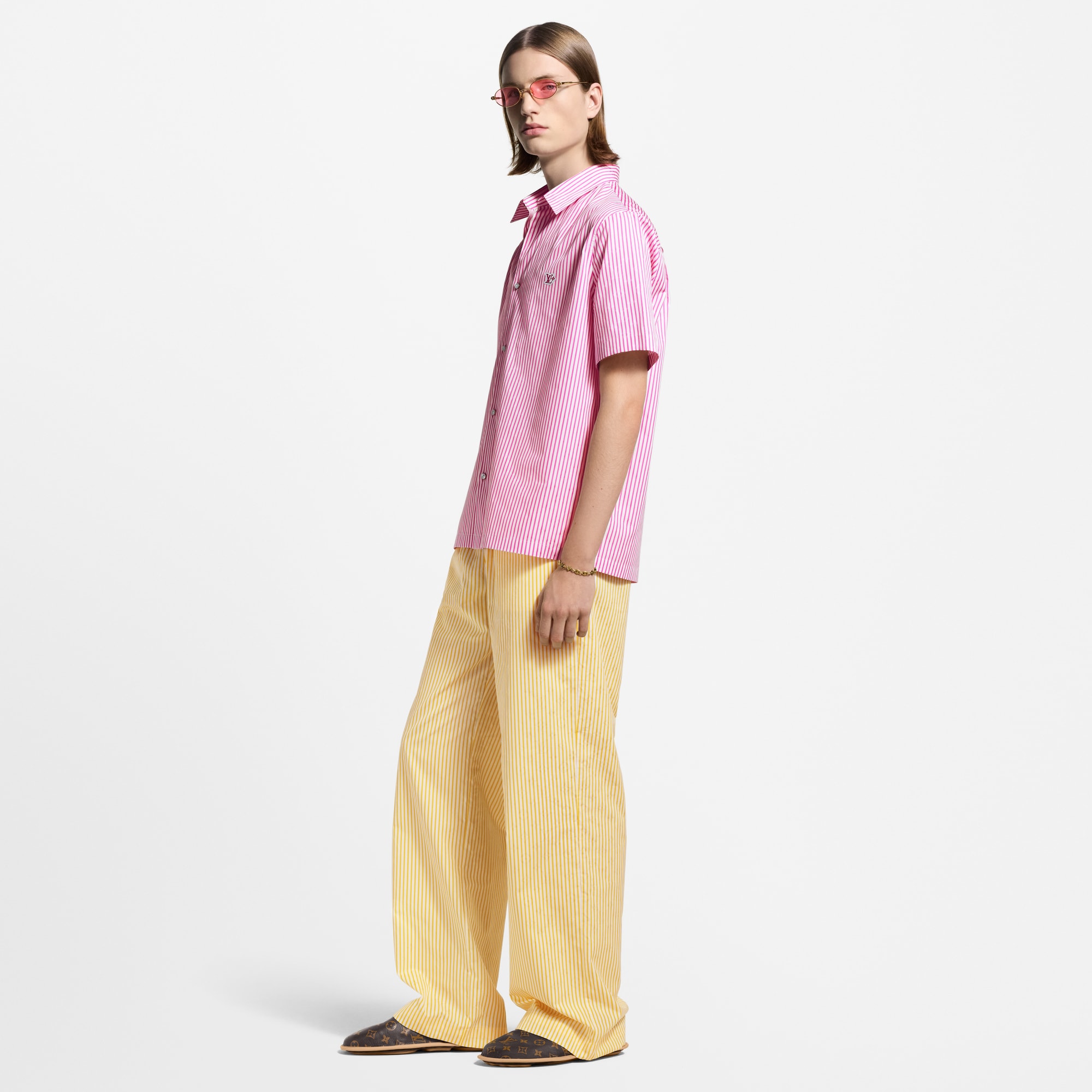 Chemise manches courtes à rayures et Monogram  Homme Prêt-à-porter Chemises | LOUIS VUITTON (Zoom produit)