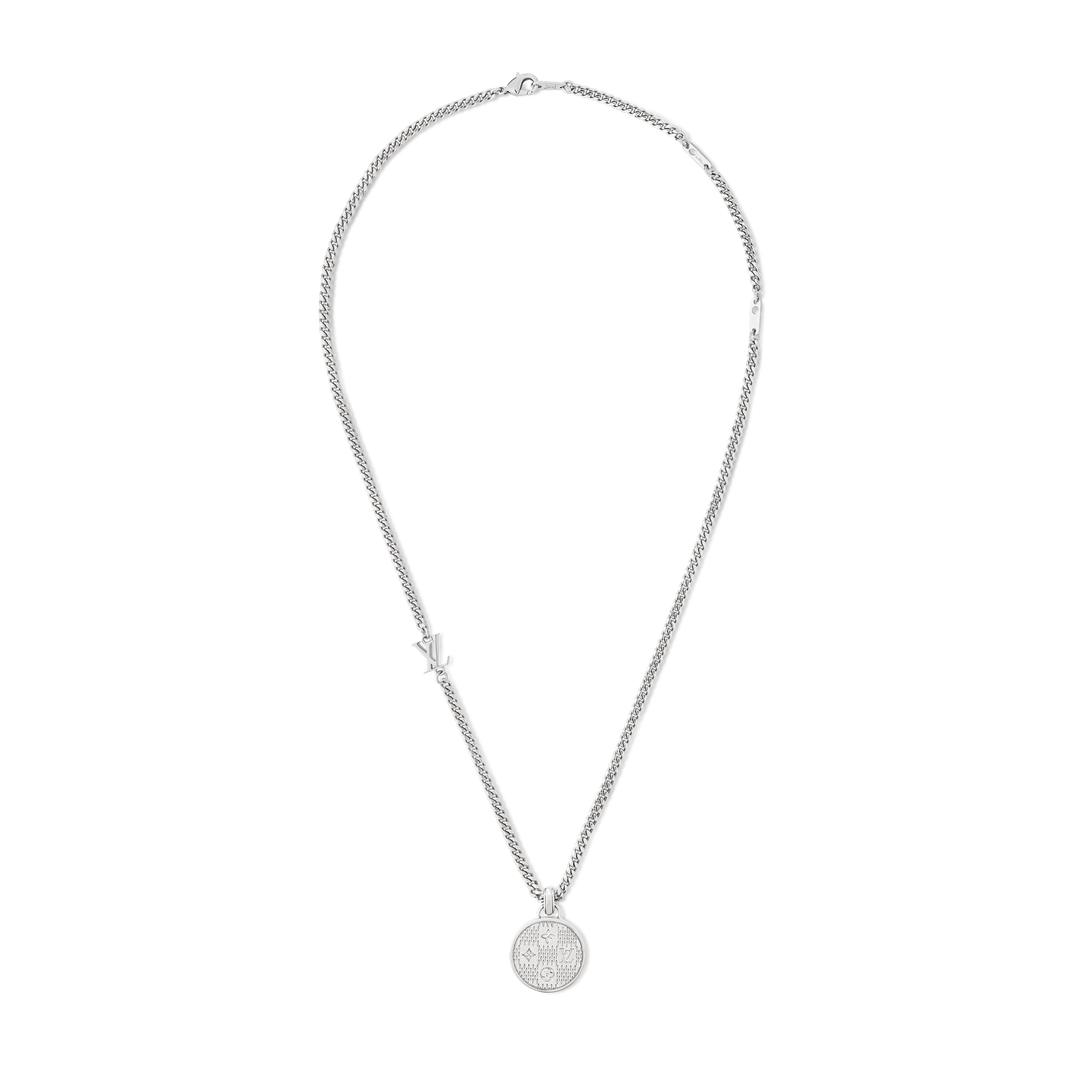 Collier Pendentif Chaîne En Argent Massif - Motif Damier (Occasion)
