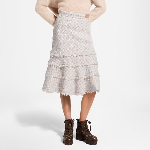 Jupe en tweed avec bord à franges Femme Prêt-à-porter Nouveautés Prêt-à-porter | LOUIS VUITTON (Zoom produit)