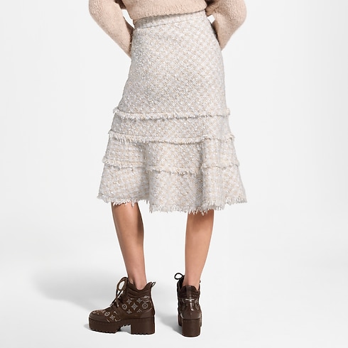 Jupe en tweed avec bord à franges Femme Prêt-à-porter Nouveautés Prêt-à-porter | LOUIS VUITTON (Zoom produit)