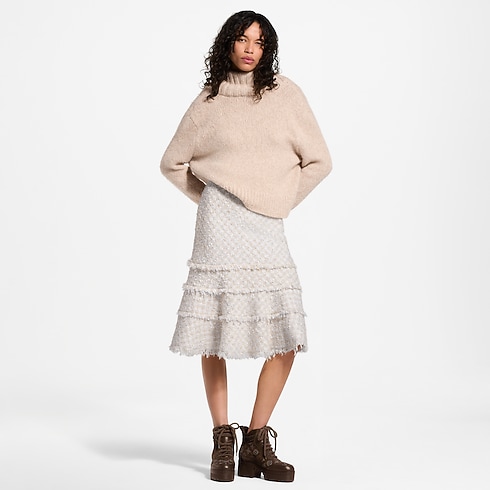 Jupe en tweed avec bord à franges Femme Prêt-à-porter Nouveautés Prêt-à-porter | LOUIS VUITTON (Zoom produit)