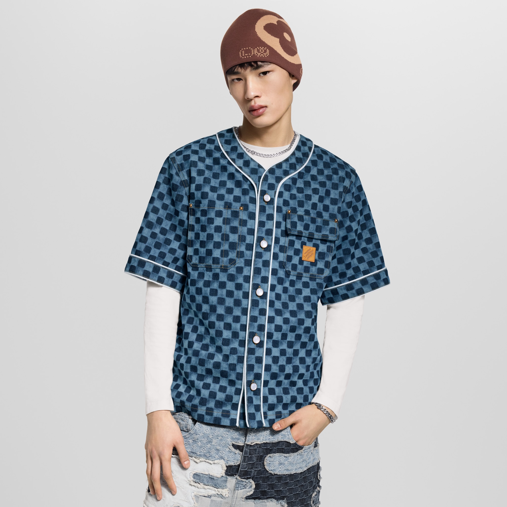 Maillot de baseball Damier en denim  Homme Prêt-à-porter Chemises | LOUIS VUITTON (Zoom produit)