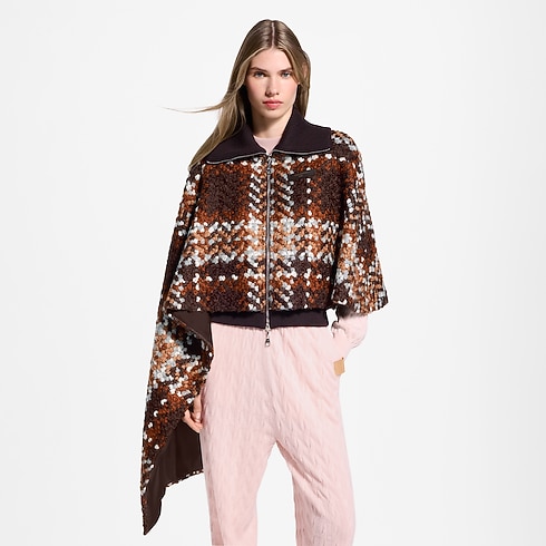 Manteau cape asymétrique en tweed tartan Femme Prêt-à-porter Manteaux et vestes | LOUIS VUITTON (Zoom produit)