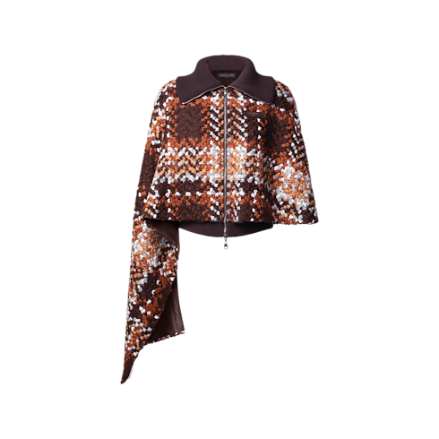 Manteau cape asymétrique en tweed tartan Femme Prêt-à-porter Manteaux et vestes | LOUIS VUITTON (Zoom produit)