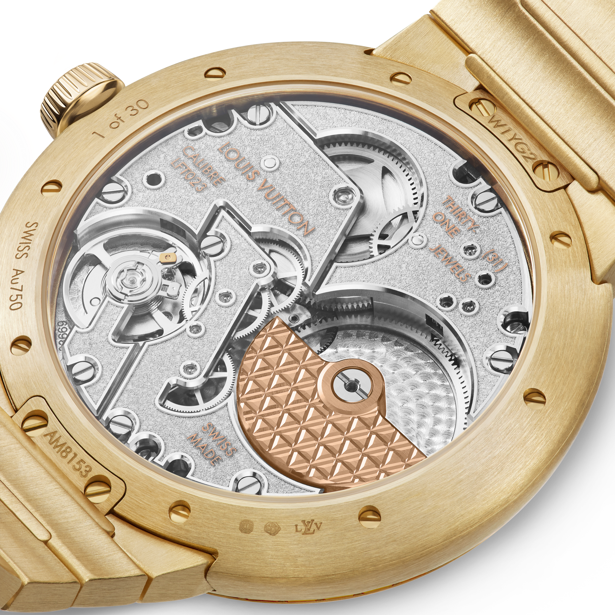 Montre Tambour, automatique, 40 mm, or jaune, onyx, saphirs  Montres Toutes les montres } | LOUIS VUITTON (Zoom produit)