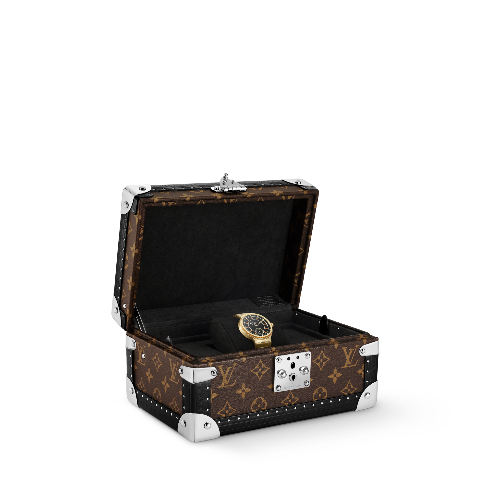 Montre Tambour, automatique, 40 mm, or jaune, onyx, saphirs  Montres Toutes les montres } | LOUIS VUITTON (Zoom produit)