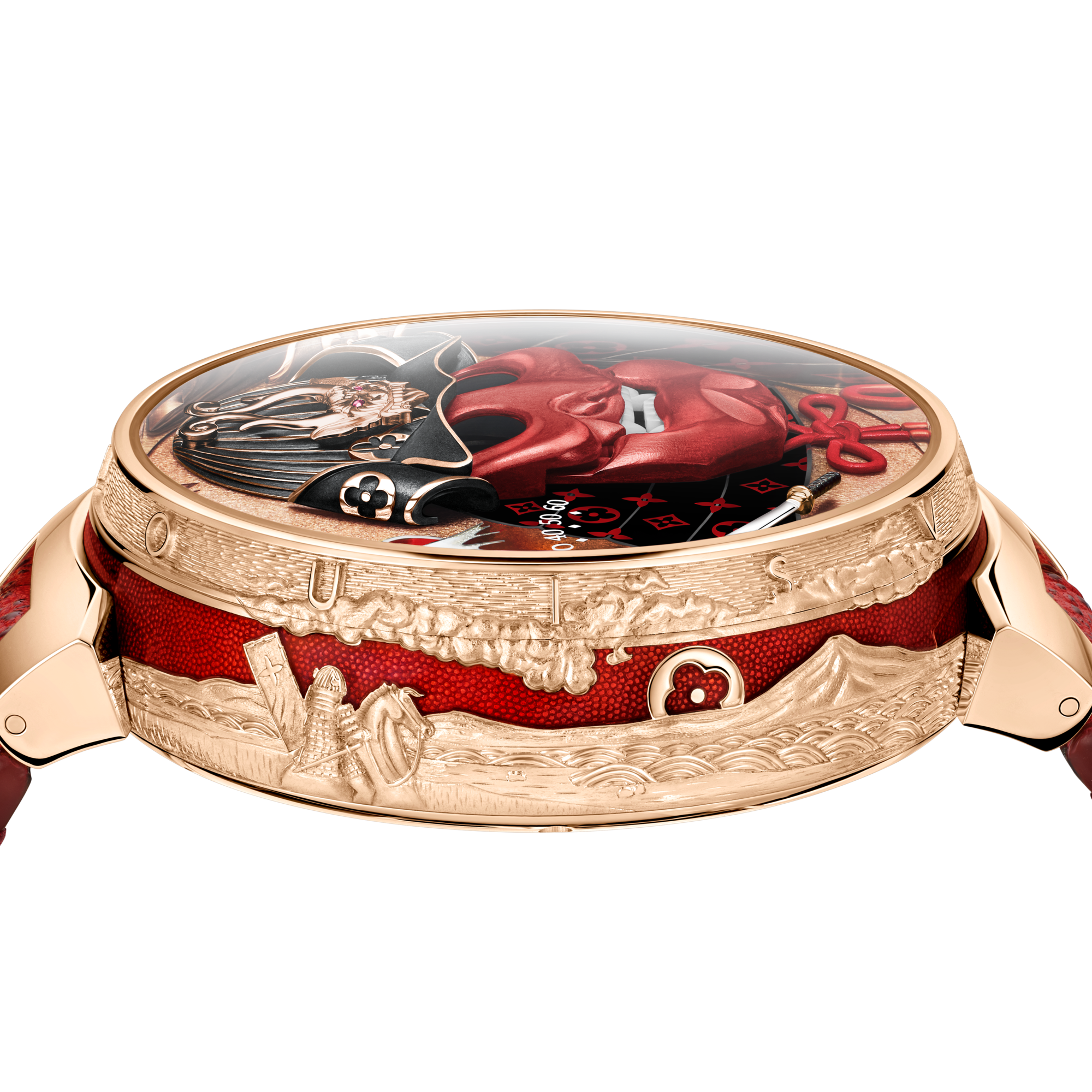 Montre Tambour Bushido Automate, manuelle, 46,8 mm, or rose  Montres Toutes les montres } | LOUIS VUITTON (Zoom produit)