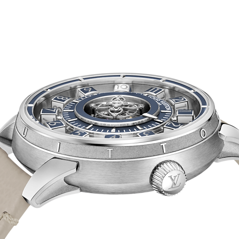 Montre Tambour Taiko Spin Time Air Flying Tourbillon, Automatique, 42,5 mm, or blanc Montres Toutes les montres } | LOUIS VUITTON (Zoom produit)