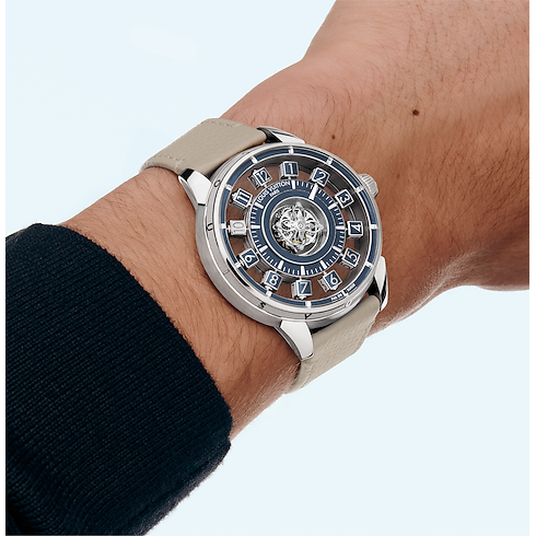 Montre Tambour Taiko Spin Time Air Flying Tourbillon, Automatique, 42,5 mm, or blanc Montres Toutes les montres } | LOUIS VUITTON (Zoom produit)