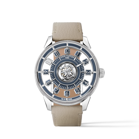 Montre Tambour Taiko Spin Time Air Flying Tourbillon, Automatique, 42,5 mm, or blanc Montres Toutes les montres } | LOUIS VUITTON (Zoom produit)