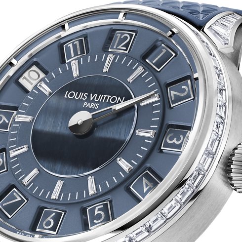 Montre Tambour Spin Time, automatique, 39,5 mm, or blanc, œil de faucon et diamants vue latérale