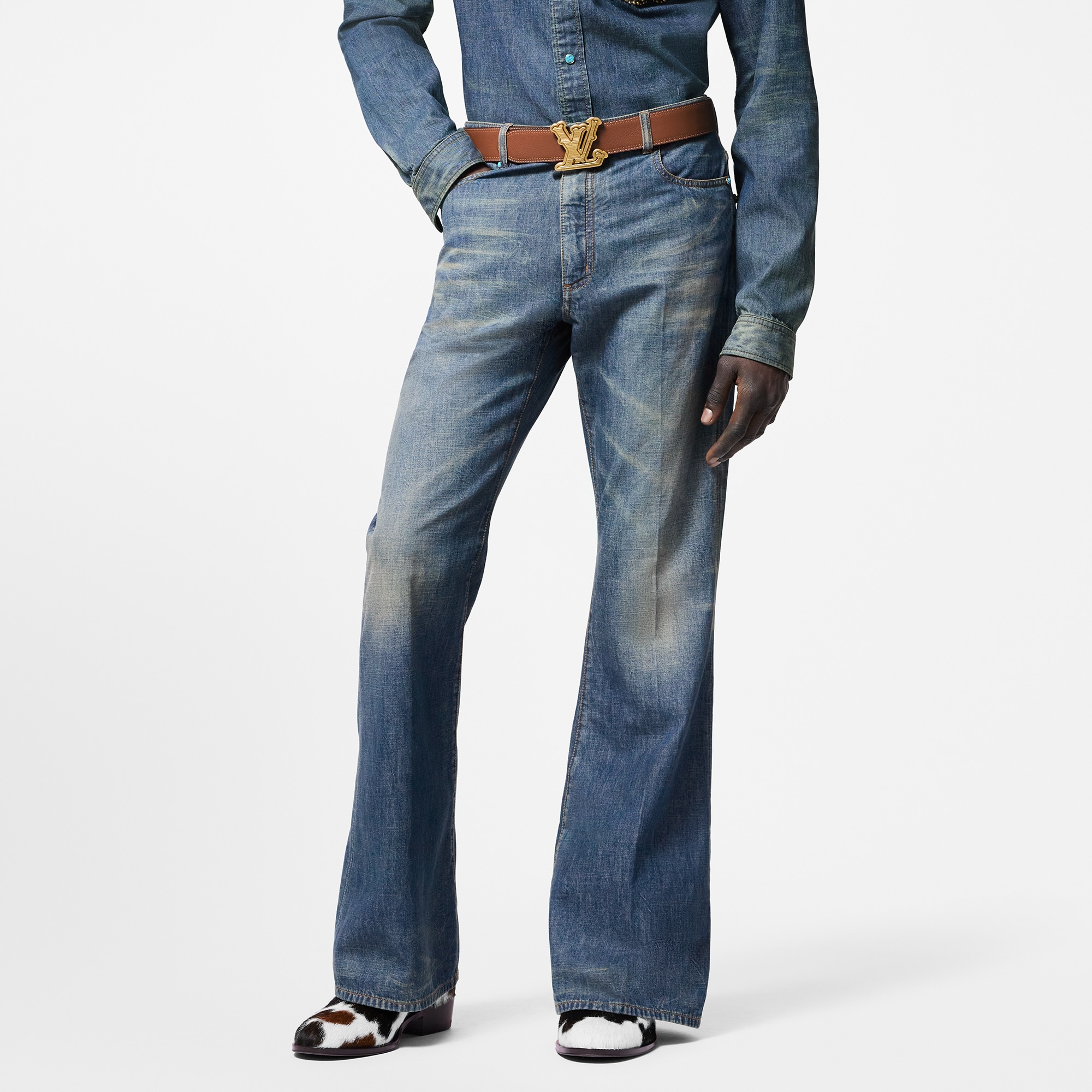 Pantalon évasé ornementé en chambray de coton  Homme Discontinued Product Obs 12 | LOUIS VUITTON (Zoom produit)