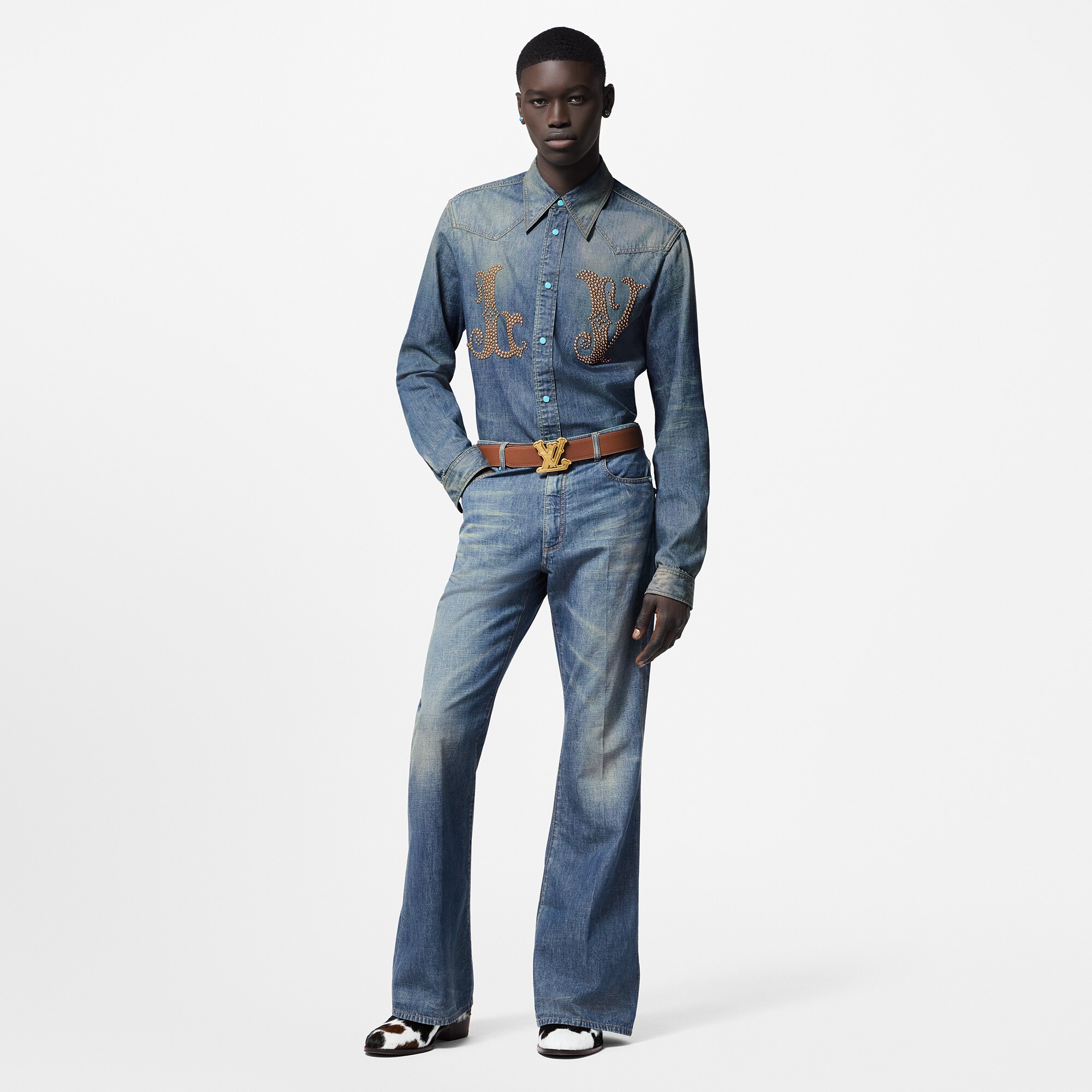 Pantalon évasé ornementé en chambray de coton  Homme Discontinued Product Obs 12 | LOUIS VUITTON (Zoom produit)