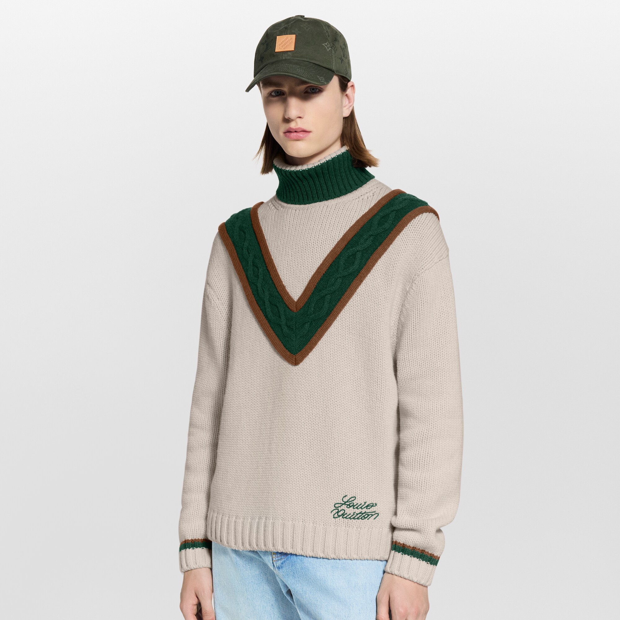Pull à col roulé en maille torsadée contrastée  Homme Prêt-à-porter Tout le prêt-à-porter | LOUIS VUITTON (Zoom produit)