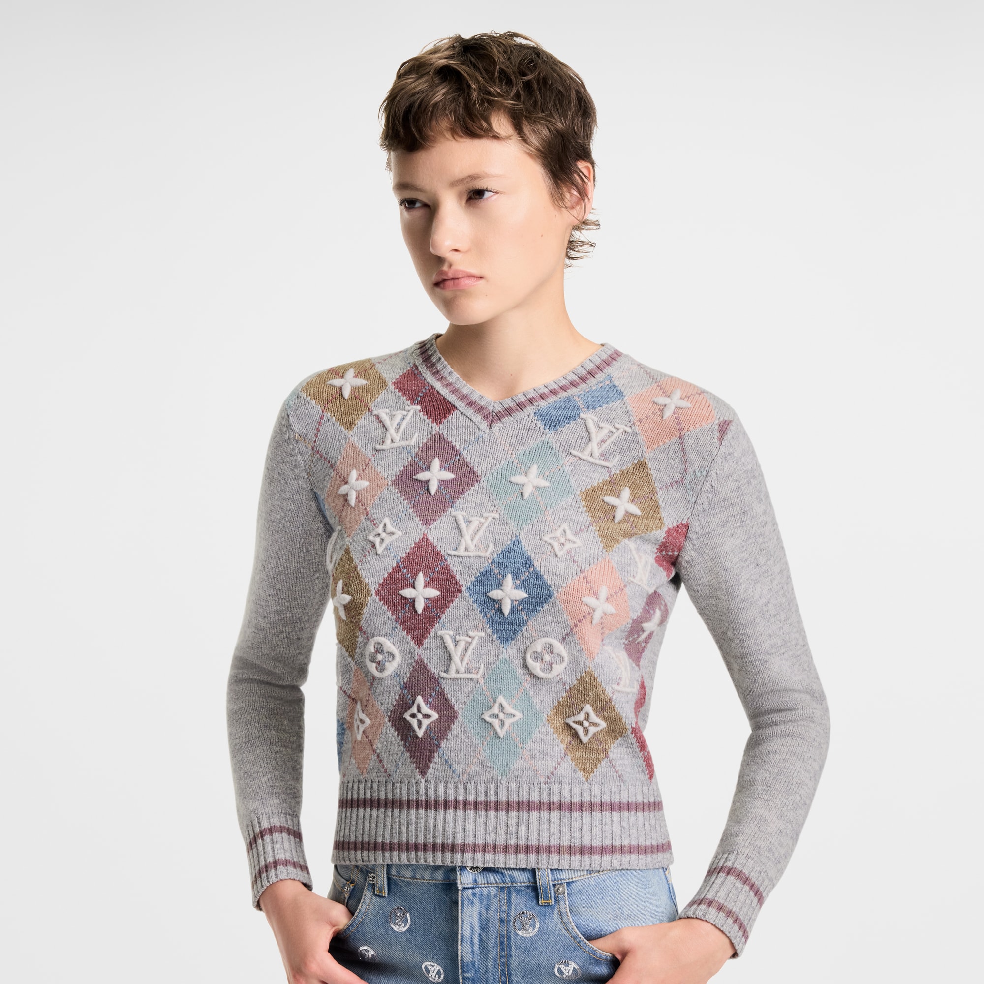 Pull à motif losanges et Monogram 3D  Femme Prêt-à-porter Maille | LOUIS VUITTON (Zoom produit)