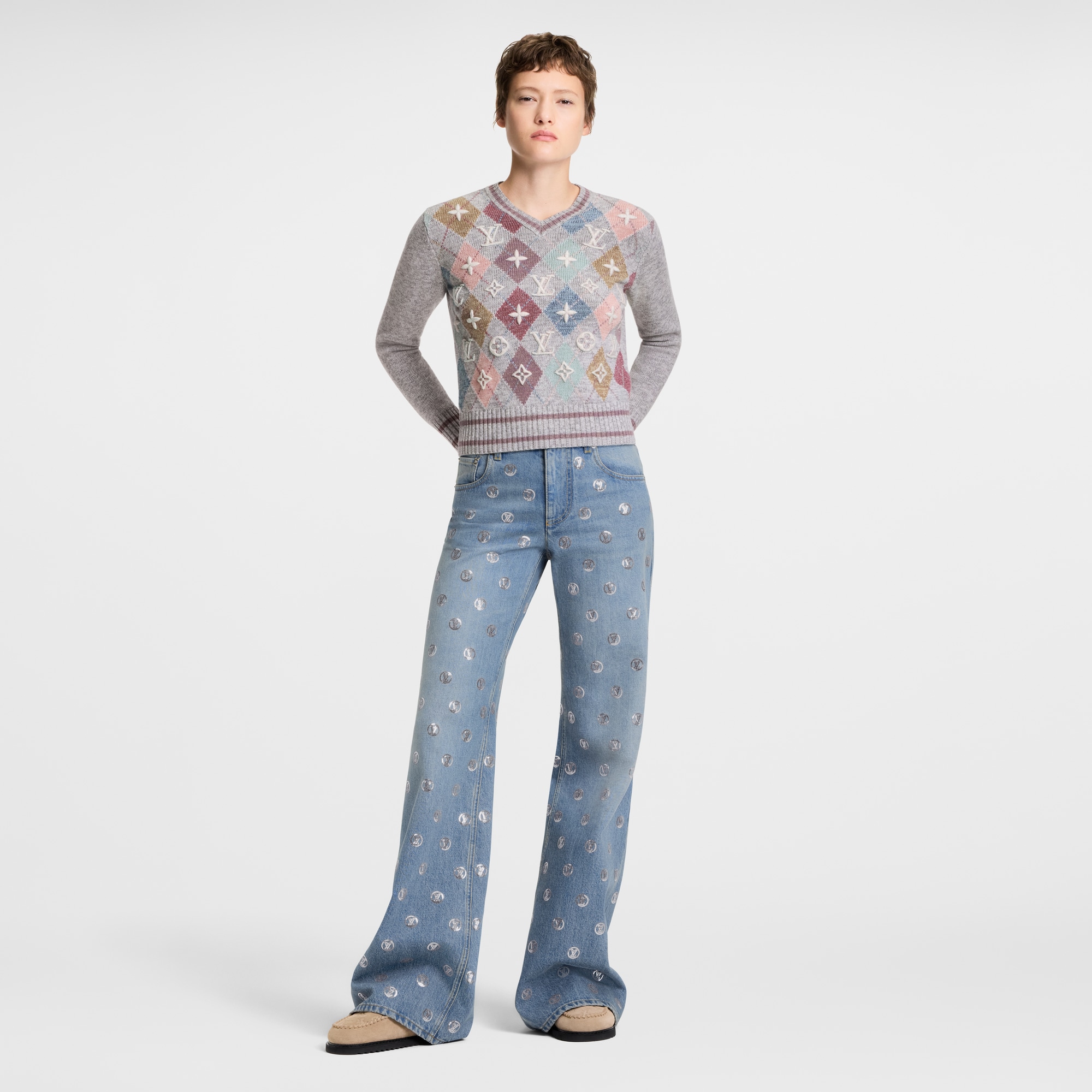 Pull à motif losanges et Monogram 3D  Femme Prêt-à-porter Maille | LOUIS VUITTON (Zoom produit)