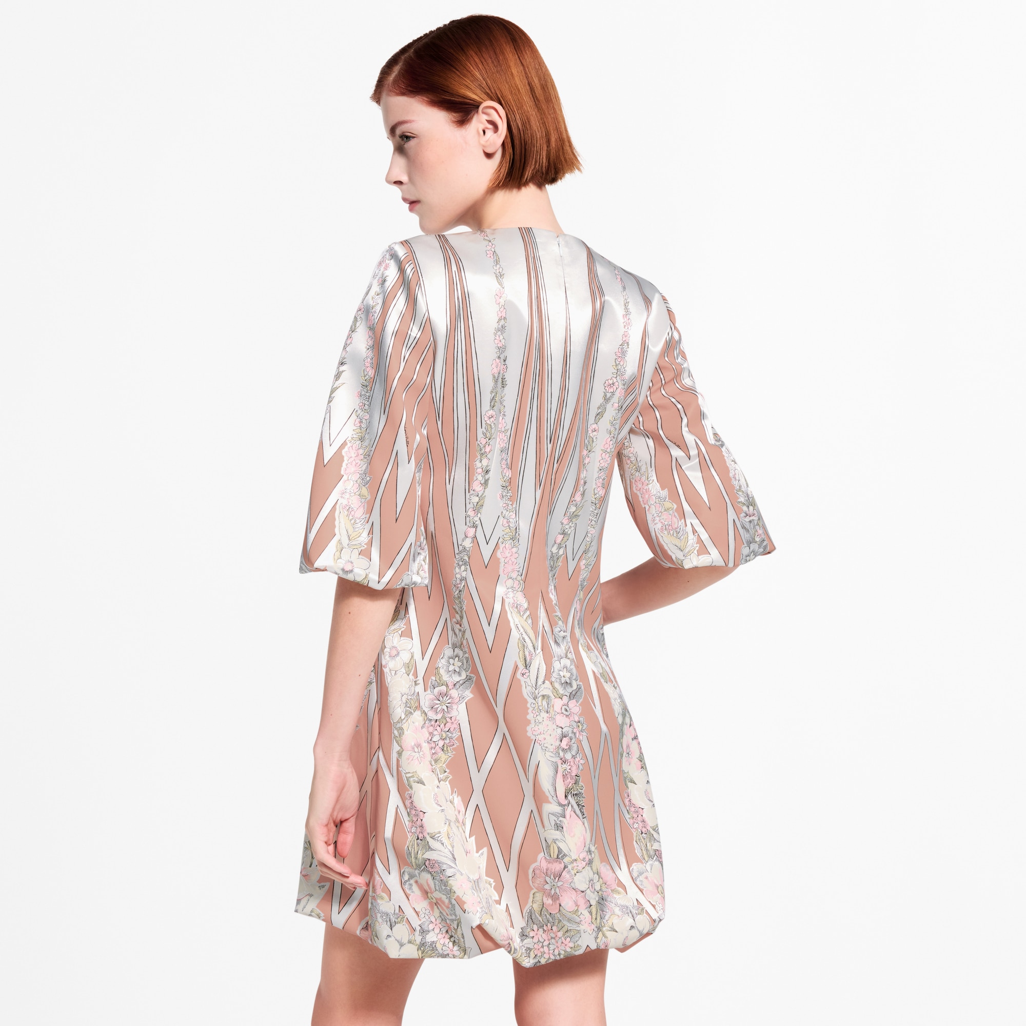 Lv Robe Pink Robe courte à imprimé wallpaper fleuri | LOUIS VUITTON