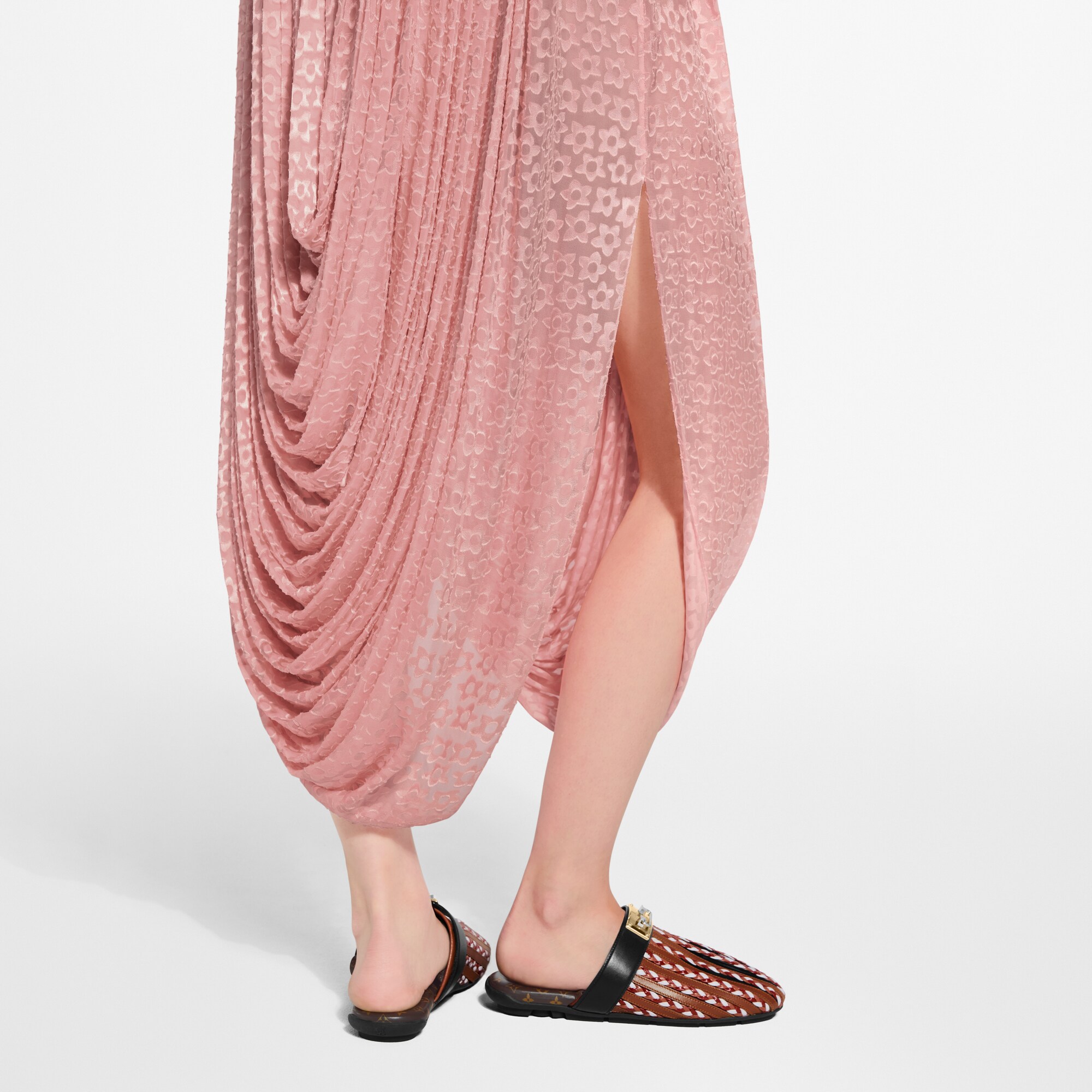 Lv Robe Pink Robe drapée à imprimé fleuri | LOUIS VUITTON
