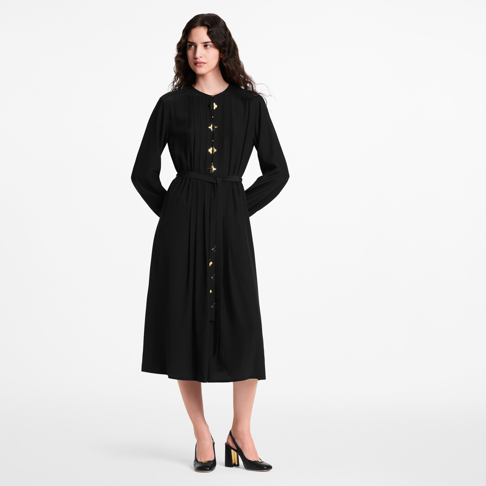Lv Robe Pink Robe plissée à détails Monogram | LOUIS VUITTON