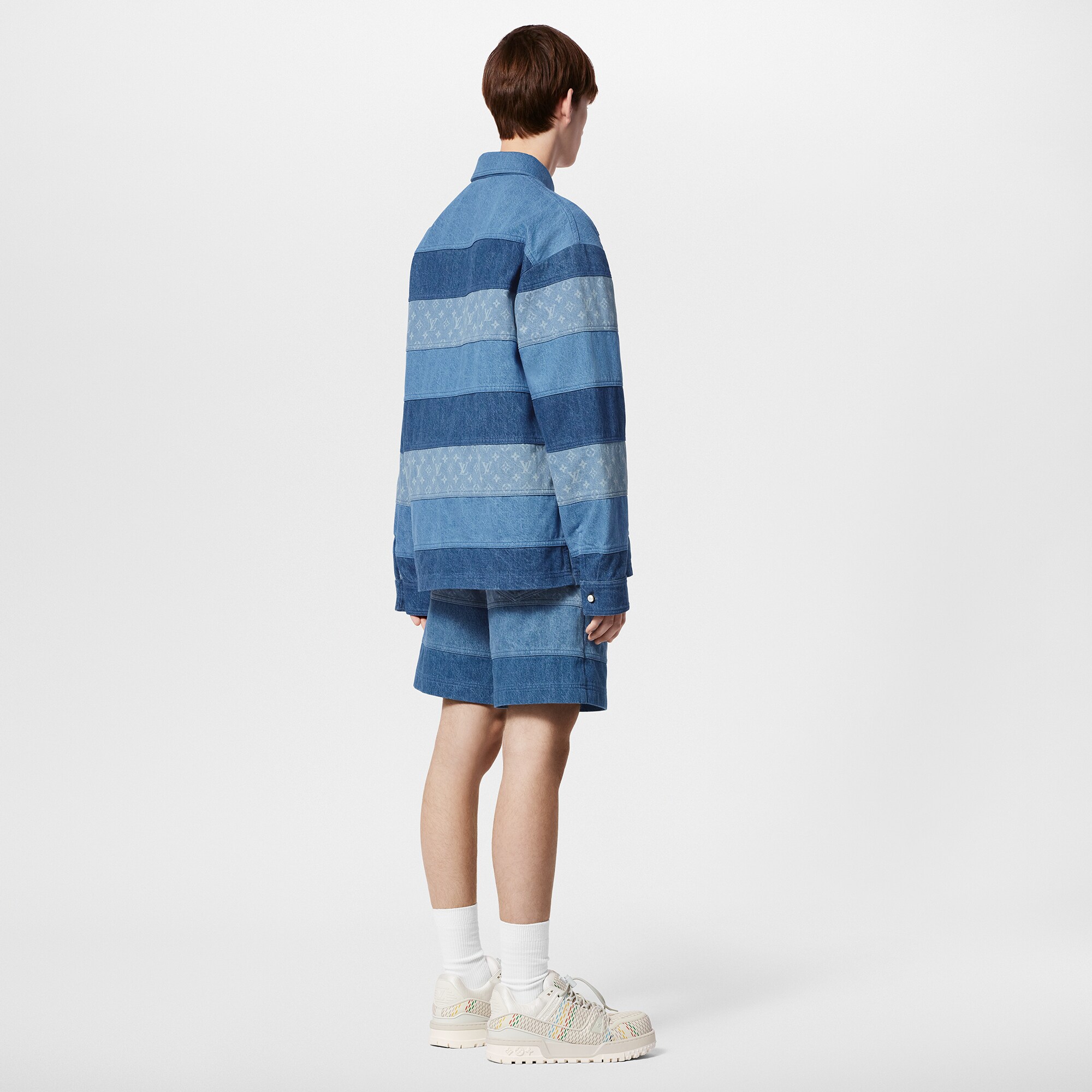 Short rayé patchwork en denim  Homme Prêt-à-porter Pièces en denim | LOUIS VUITTON (Zoom produit)