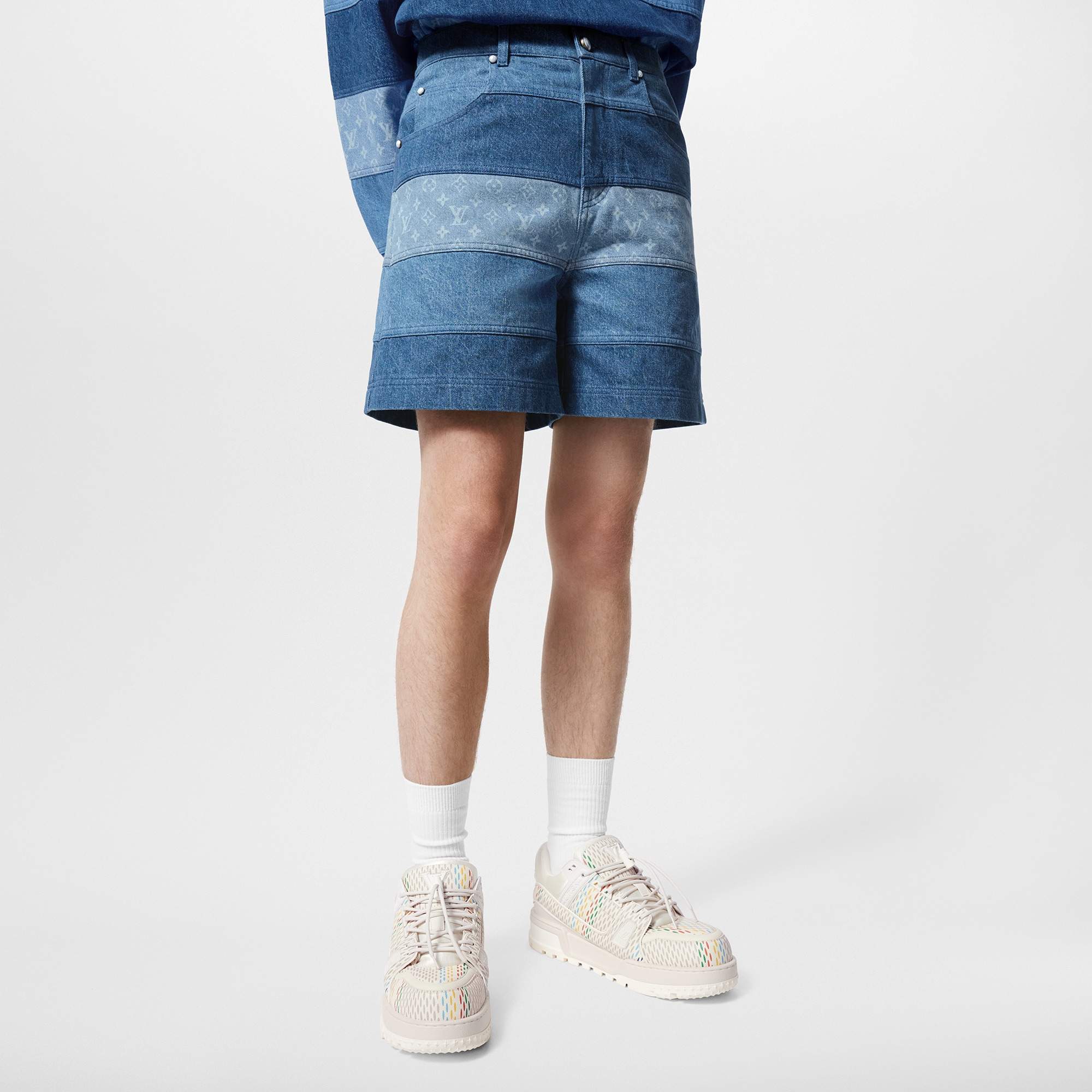 Short rayé patchwork en denim  Homme Prêt-à-porter Pièces en denim | LOUIS VUITTON (Zoom produit)