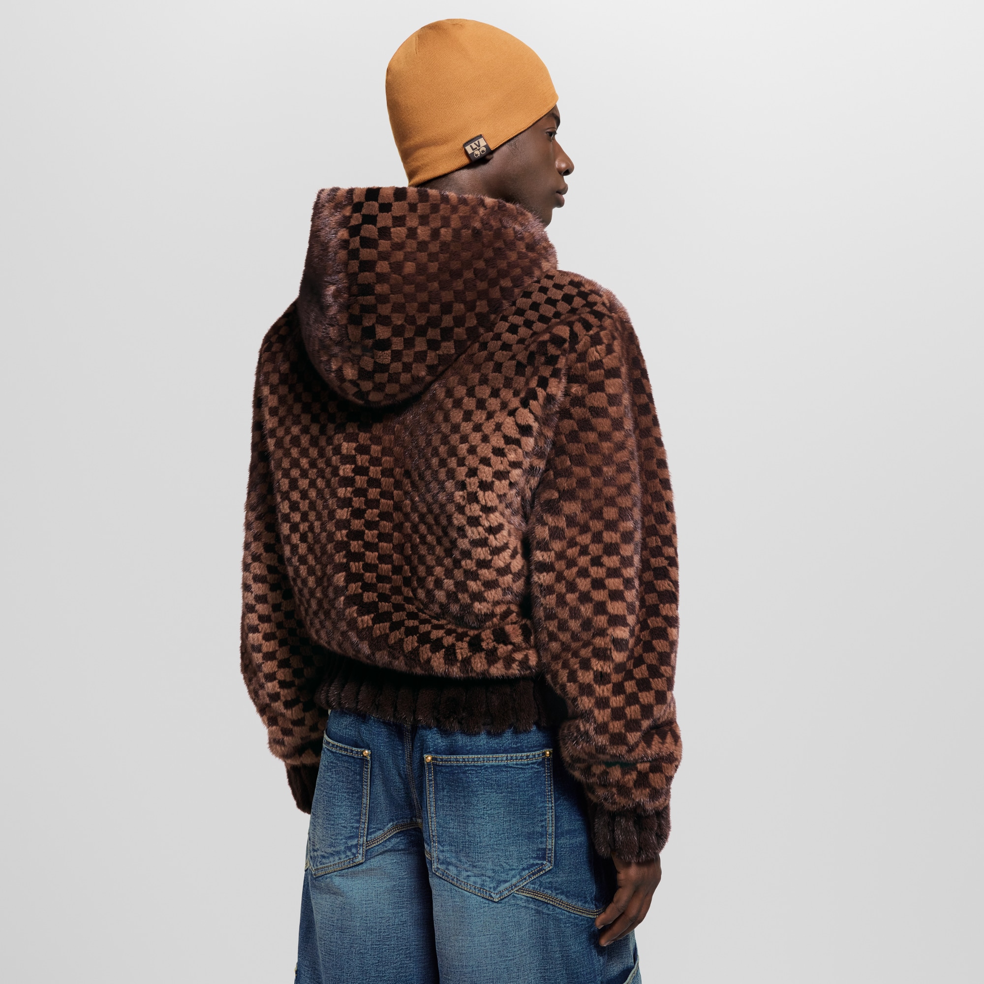 Sweat à capuche zippé Damier en intarsia de vison  Homme Prêt-à-porter Tout le prêt-à-porter | LOUIS VUITTON (Zoom produit)