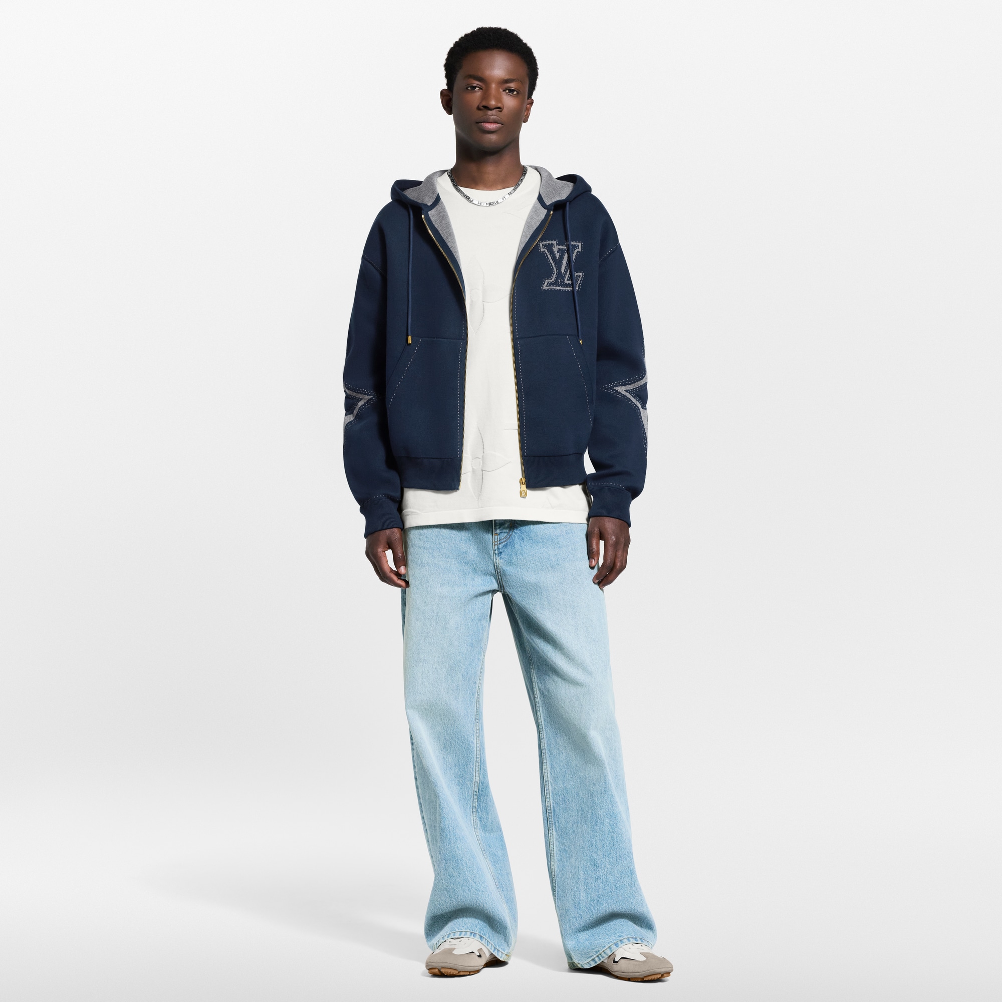 Sweat zippé à capuche à motif intarsia en coton  Homme Prêt-à-porter Tout le prêt-à-porter | LOUIS VUITTON (Zoom produit)