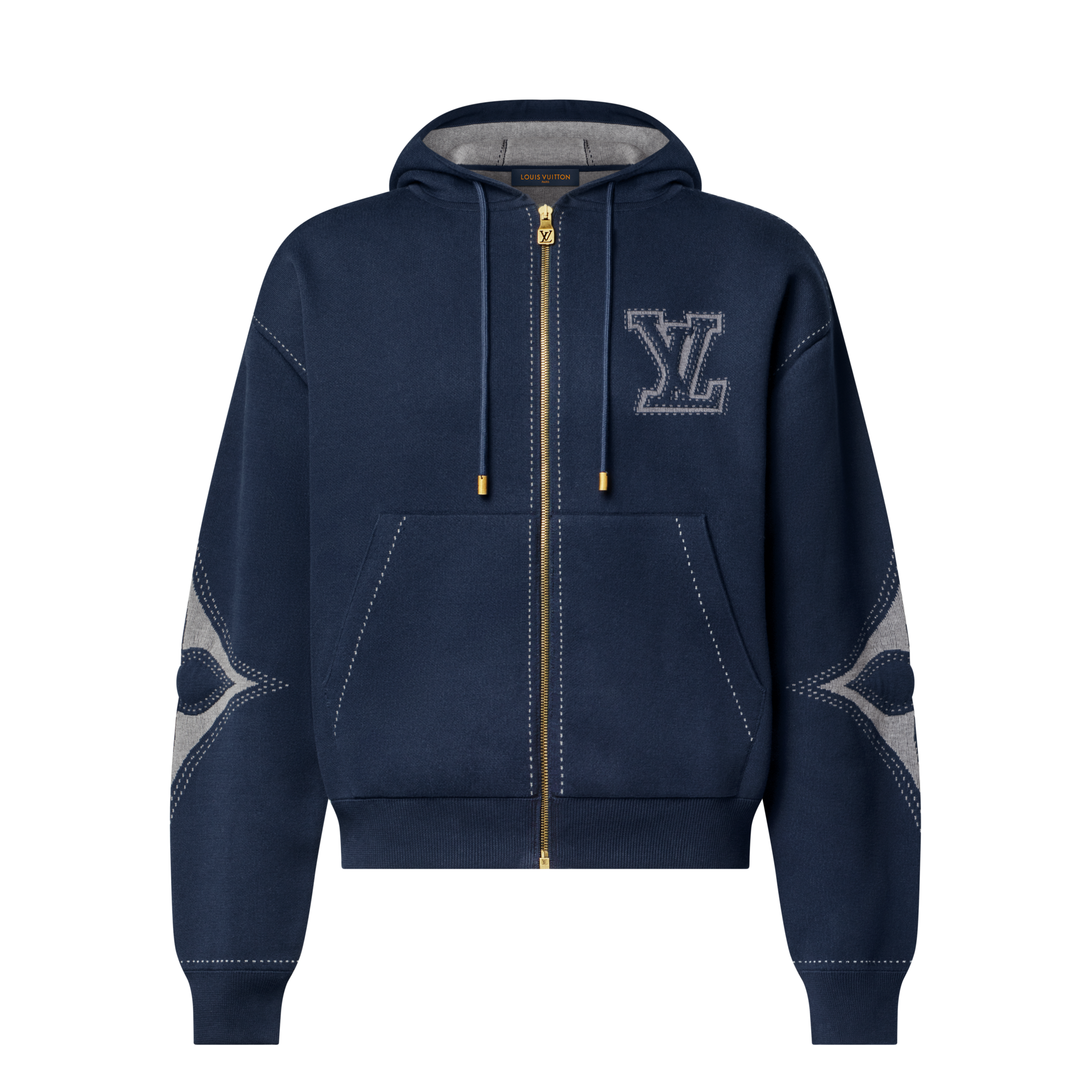 Sweat zippé à capuche à motif intarsia en coton  Homme Prêt-à-porter Tout le prêt-à-porter | LOUIS VUITTON (Zoom produit)