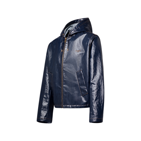 Sweat zippé à capuche en denim brillant vue latérale
