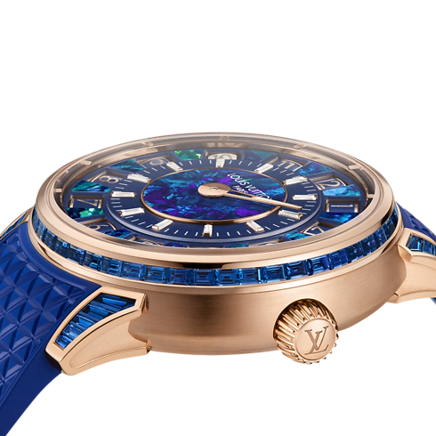 Tambour Spin Time, Automatique, 39,5 mm, or rose, opale et saphirs Montres Toutes les montres } | LOUIS VUITTON (Zoom produit)