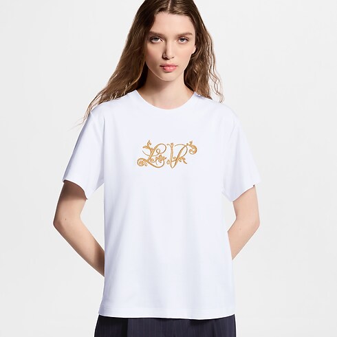 Tee-shirt à signature brodée Femme Prêt-à-porter Hauts | LOUIS VUITTON (Zoom produit)