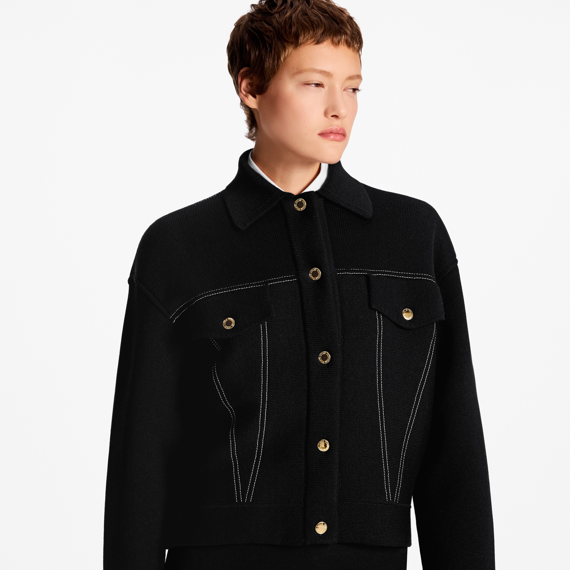 Veste en maille à effet denim  Femme Prêt-à-porter Manteaux et vestes | LOUIS VUITTON (Zoom produit)